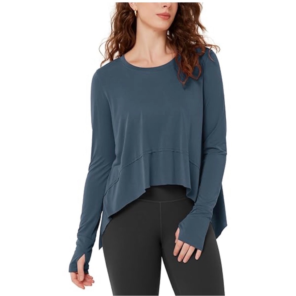 ODODOS women's blue modal soft long sleeve tee with thumb holes